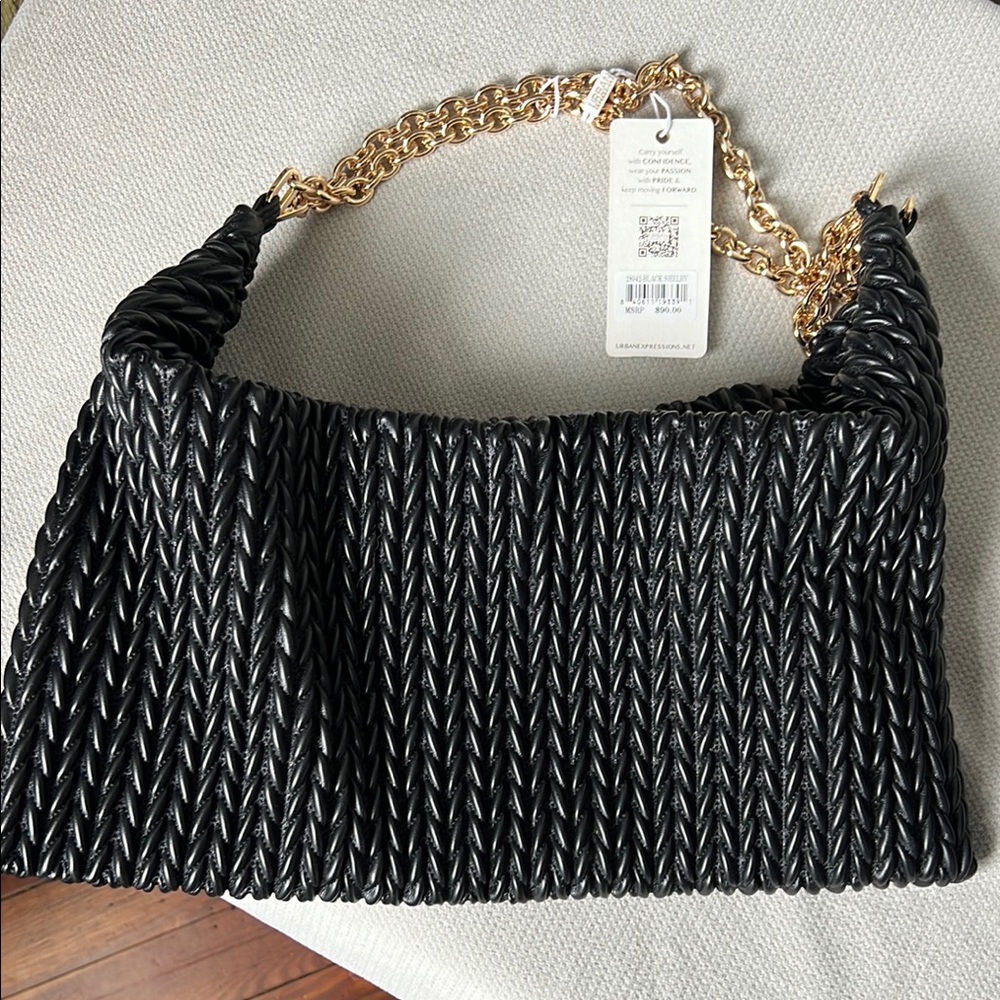 Urban Expressions Black and Gold Shoulder Bag with Woven Texture